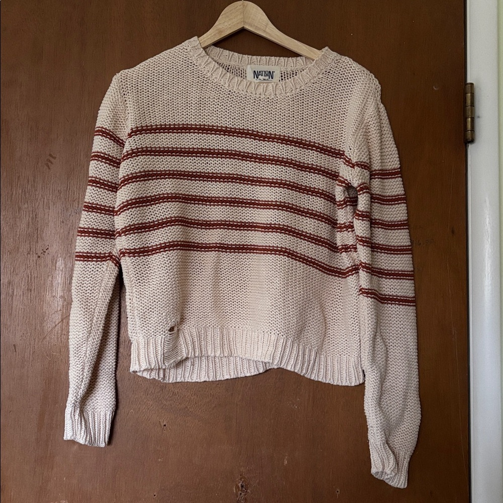 National LTD cream and rust 100% cotton sweater